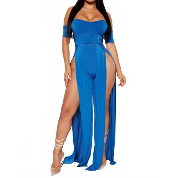NEW FASHION NOVA jordan high slit jumpsuit in royal blue - Picture 1 of 7